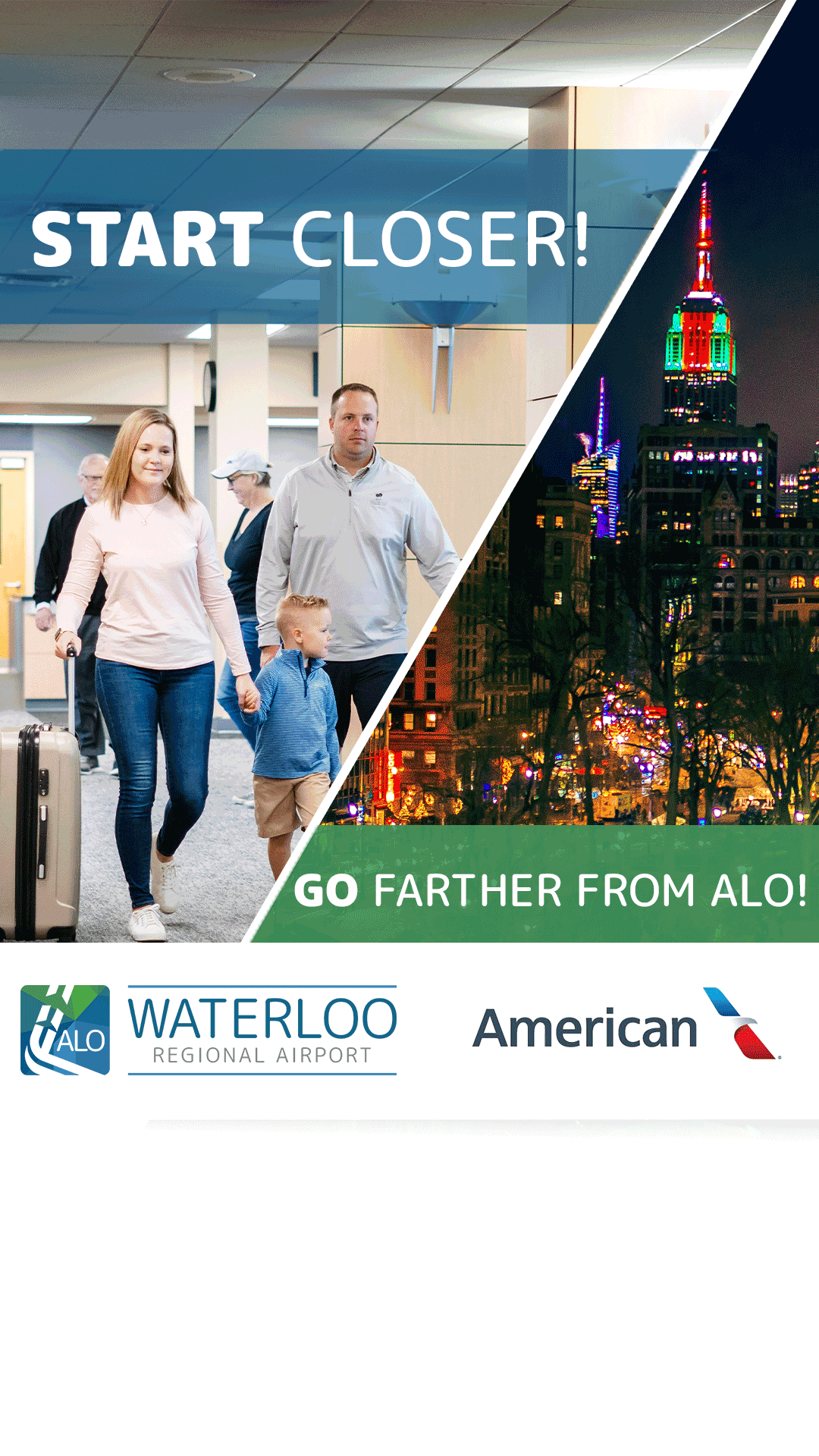 A picture of a couple walking through the Waterloo Regional Airport.