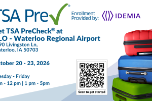 The TSA Precheck flyer for October with the dates october 20-23 and a QR code to scan to regsiter.